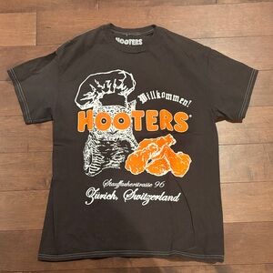Hooters Black Tee with Orange and White Graphics